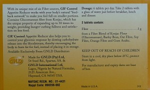 GNLD Appetite Reducer ingredients label